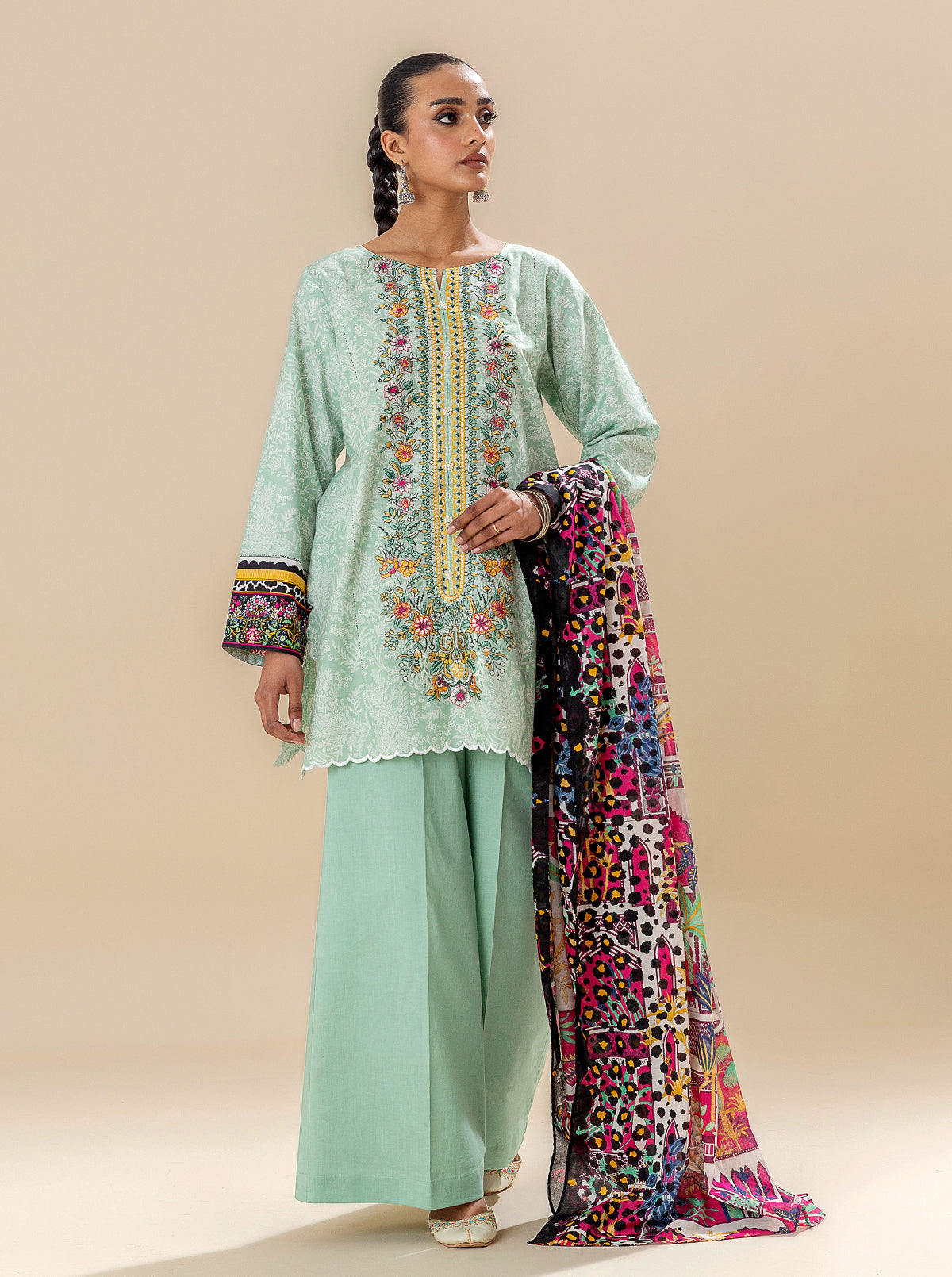 2 PIECE EMBROIDERED LAWN SUIT-DUSTY VIRIDIAN BT-MORBAGH SU_24   