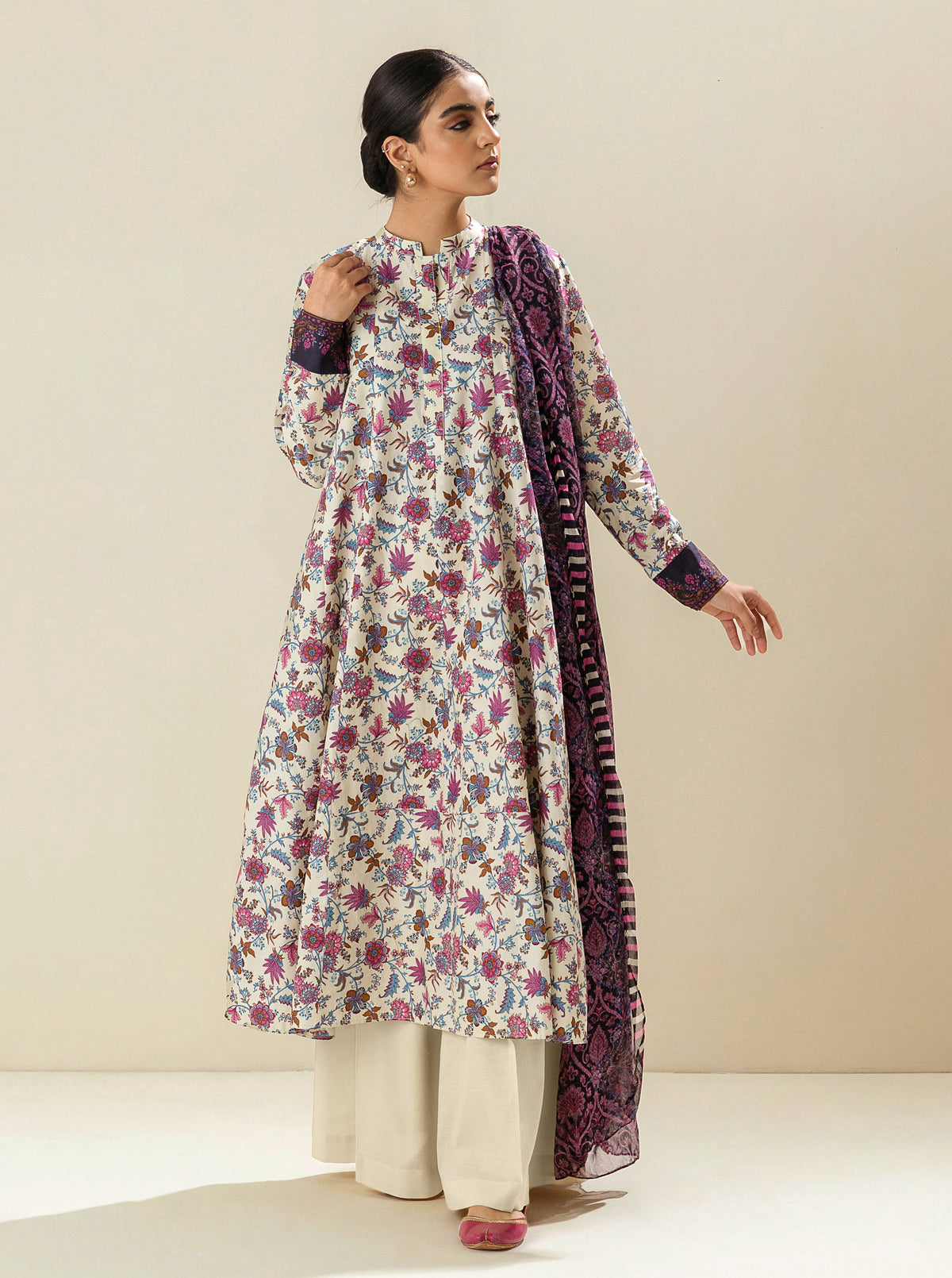 2 PIECE - PRINTED LAWN SUIT - RASPBERRY ROSE MORBAGH SU_23   