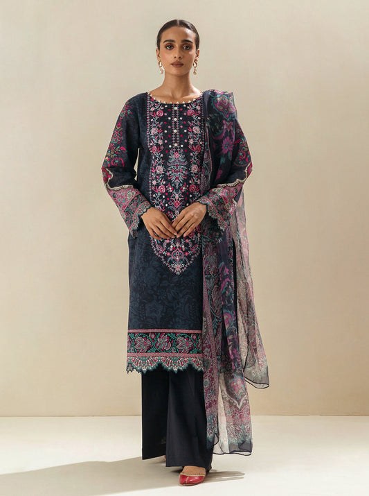 3 PIECE - EMBROIDERED LAWN SUIT - BARITONE BRICKS MORBAGH SU_23   
