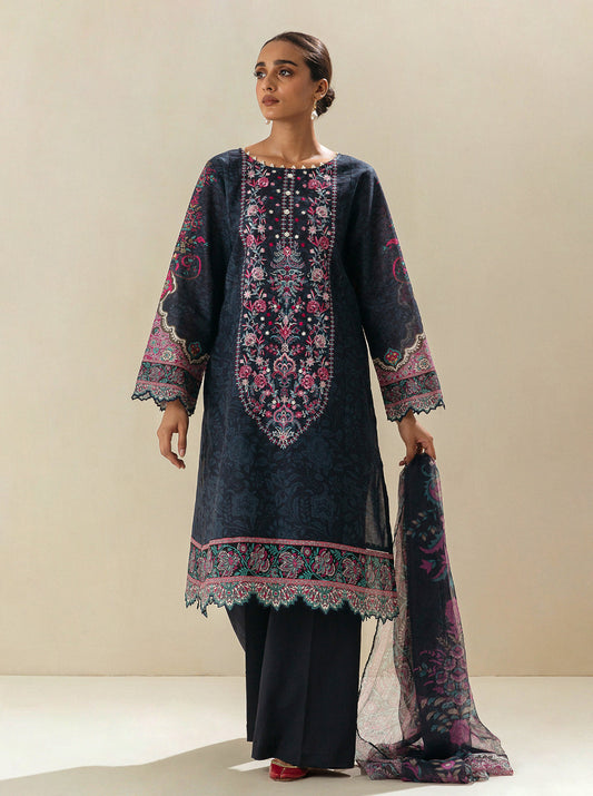 3 PIECE - EMBROIDERED LAWN SUIT - BARITONE BRICKS MORBAGH SU_23   
