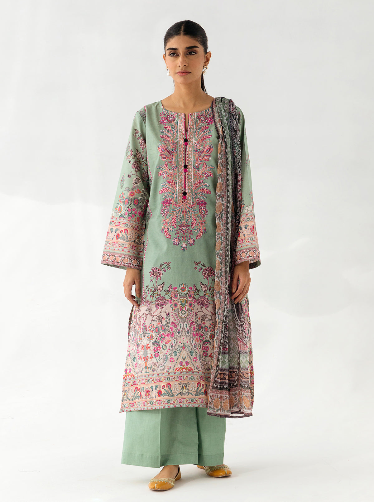 3 PIECE - EMBROIDERED LAWN SUIT - MISTLETOE POMACE MORBAGH SU_23   
