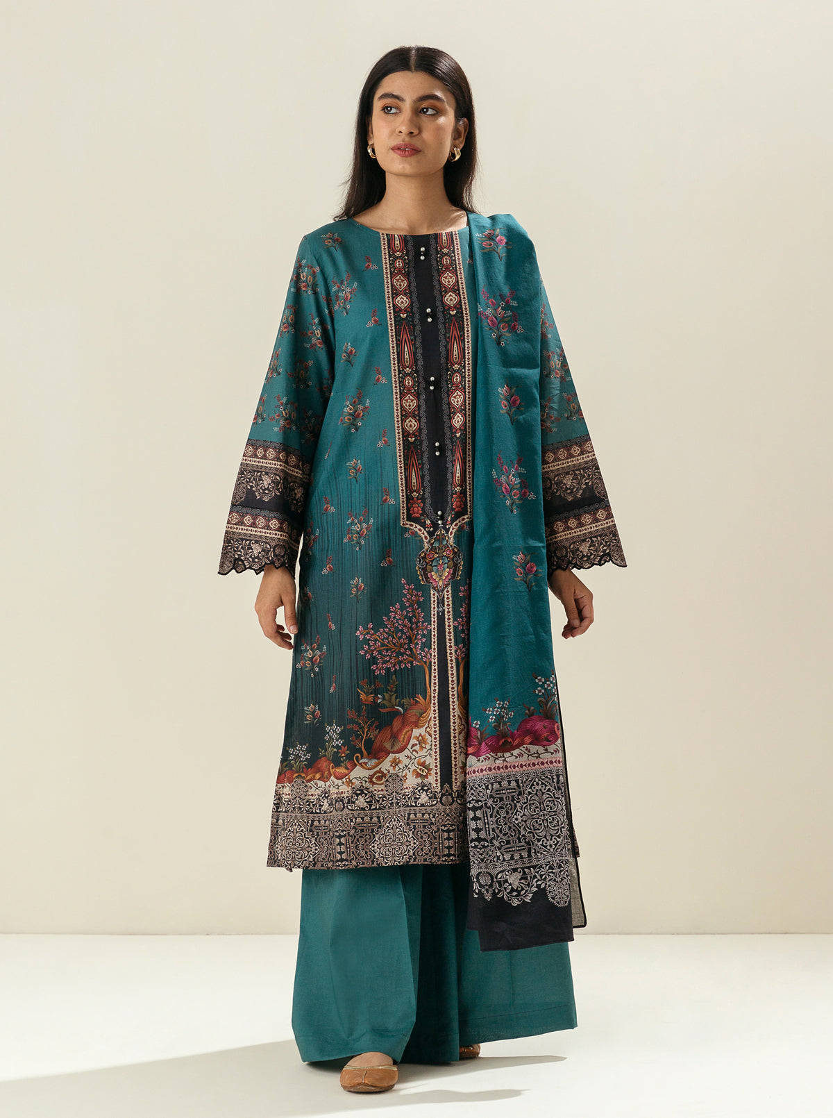 3 PIECE PRINTED LAWN SUIT-EMERALD ABUNDANCE BT-MORBAGH SU_24   