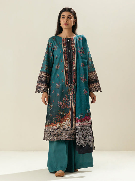 3 PIECE PRINTED LAWN SUIT-EMERALD ABUNDANCE BT-MORBAGH SU_24   