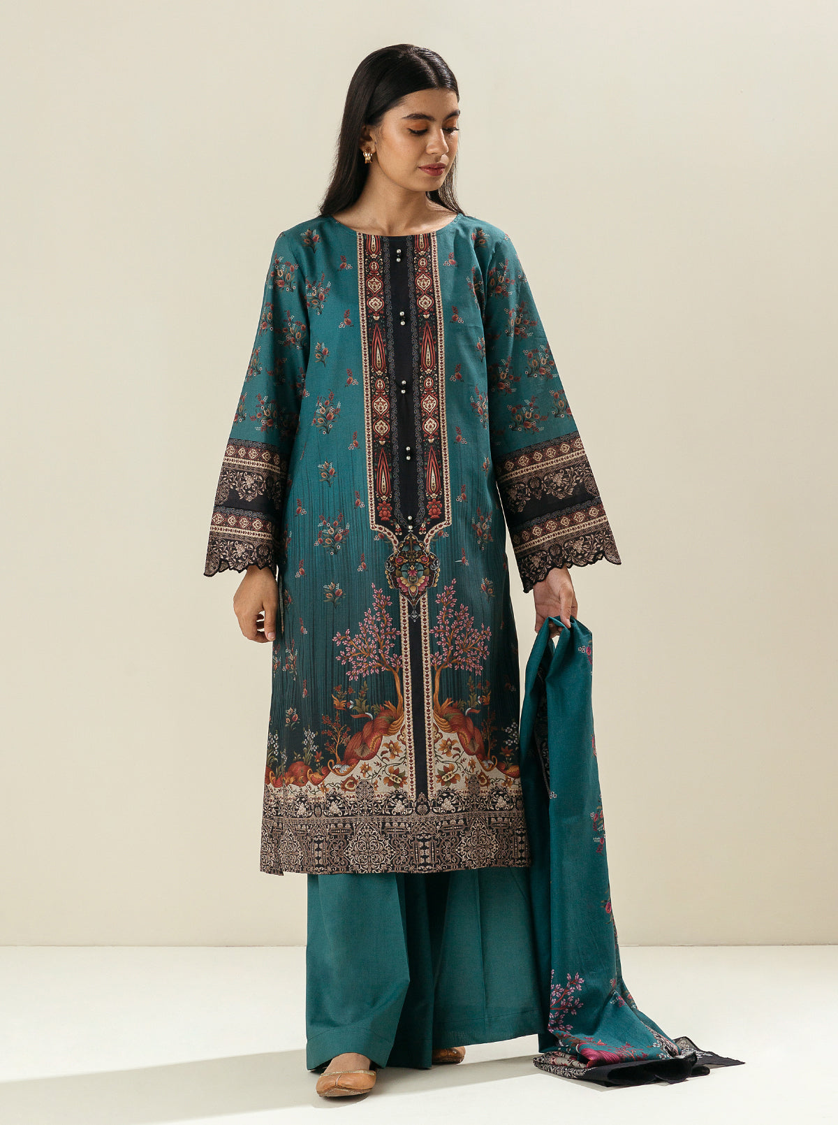 3 PIECE PRINTED LAWN SUIT-EMERALD ABUNDANCE BT-MORBAGH SU_24   