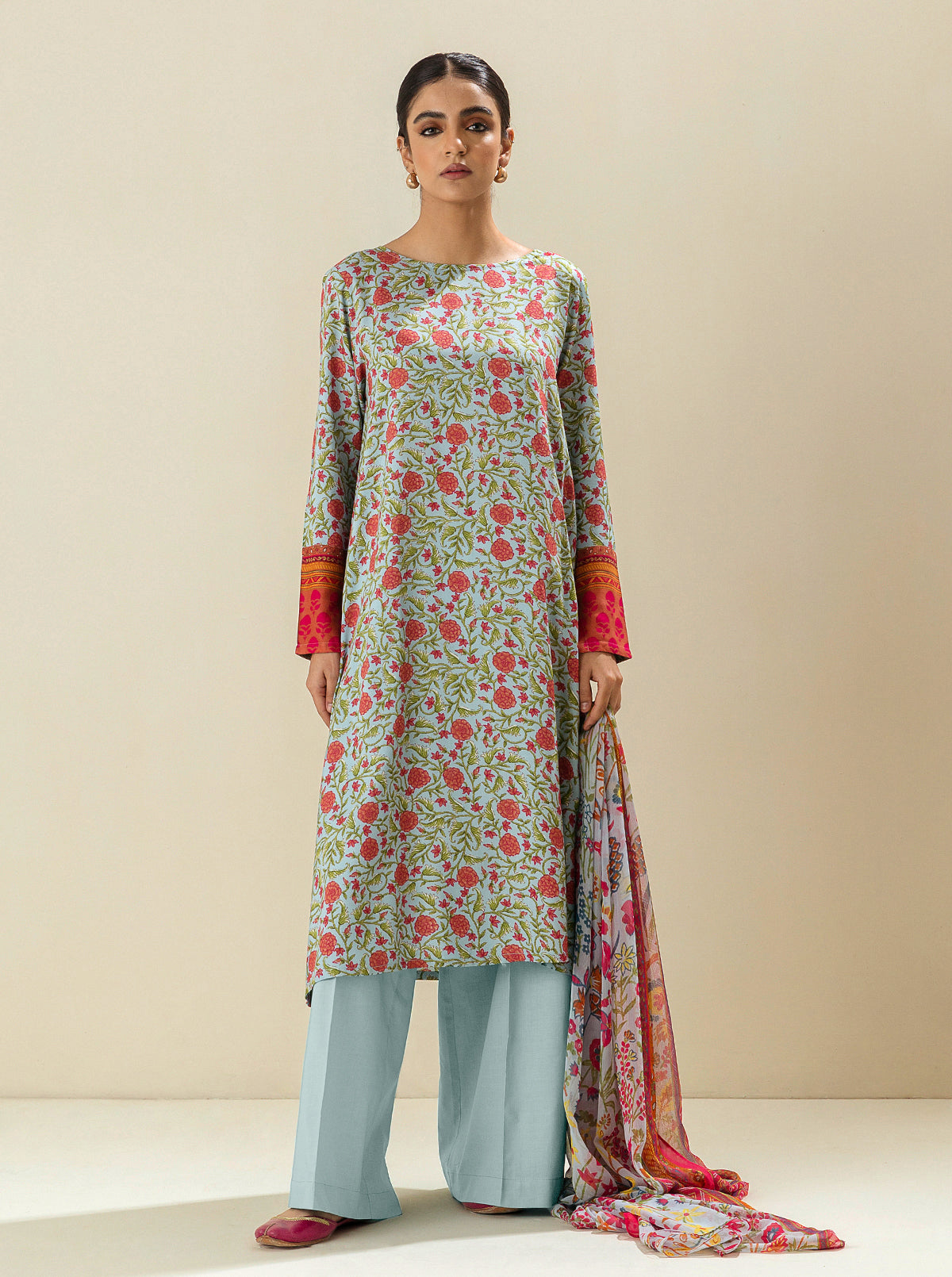 3 PIECE - PRINTED VISCOSE SUIT - BREEZY PARADISE BT-MORBAGH SU_24   