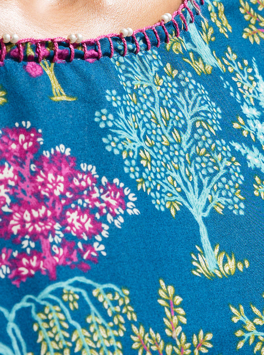 3 PIECE - PRINTED LAWN SUIT - COASTAL BLUE MORBAGH SU_23   