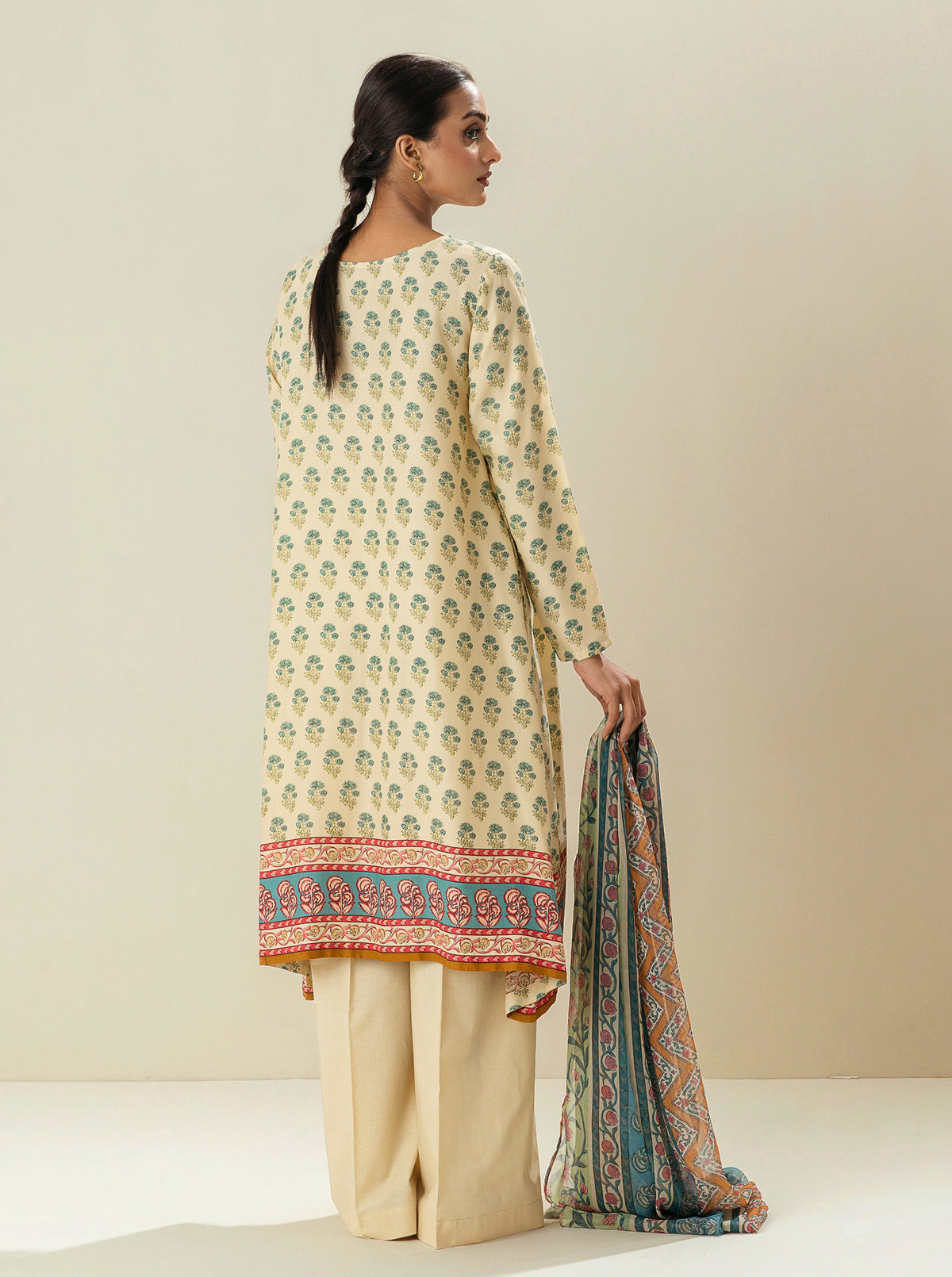 3 PIECE - PRINTED VISCOSE SUIT - LATTE FROTH BT-MORBAGH SU_24   