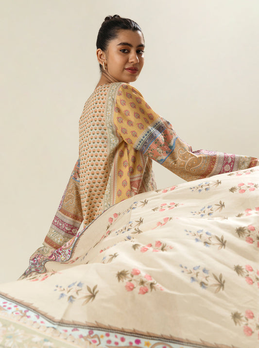 3 PIECE - PRINTED LAWN SUIT - PALE BLOOM MORBAGH SU_23   