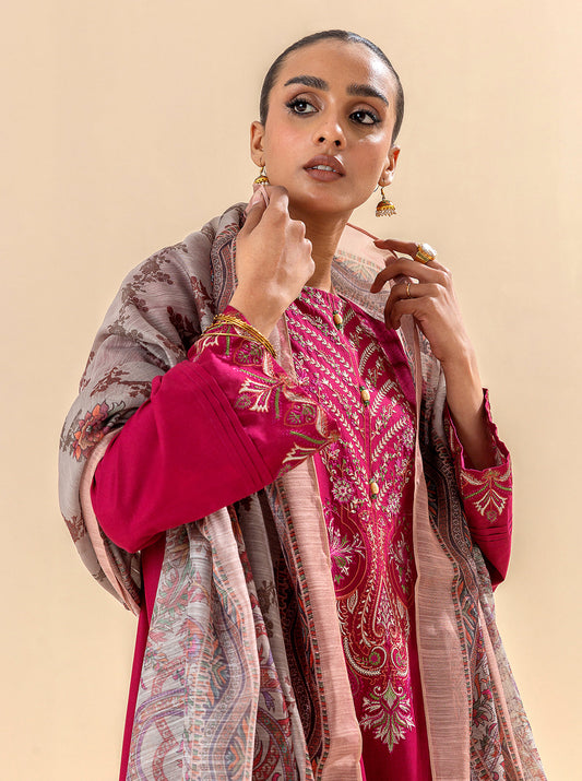 3 PIECE EMBROIDERED LAWN SUIT-RASPBERRY COULIS BT-MORBAGH SU_24   