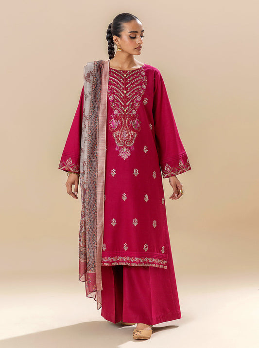 3 PIECE EMBROIDERED LAWN SUIT-RASPBERRY COULIS BT-MORBAGH SU_24   
