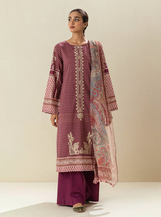 3 PIECE - EMBROIDERED LAWN SUIT - CARMINE FESTIVAL BT-MORBAGH SU_24   