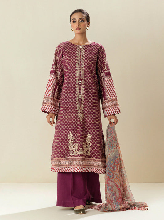 3 PIECE - EMBROIDERED LAWN SUIT - CARMINE FESTIVAL BT-MORBAGH SU_24   