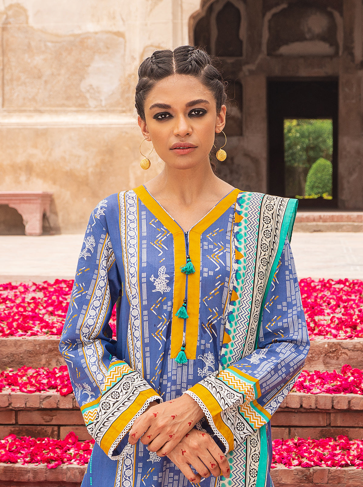 3 PIECE - PRINTED LAWN SUIT - BLUE GAZE MORBAGH SU_21   