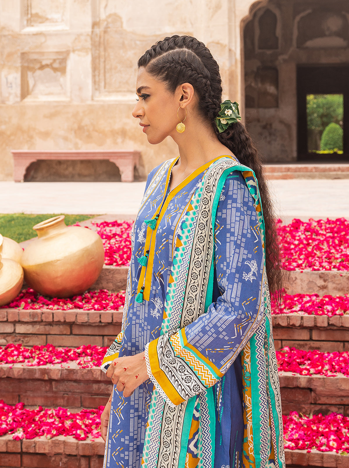 3 PIECE - PRINTED LAWN SUIT - BLUE GAZE MORBAGH SU_21   