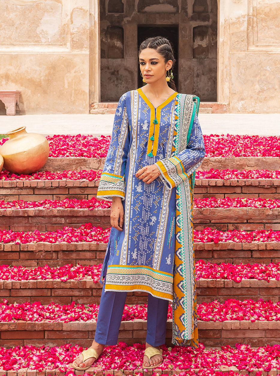 3 PIECE - PRINTED LAWN SUIT - BLUE GAZE MORBAGH SU_21   
