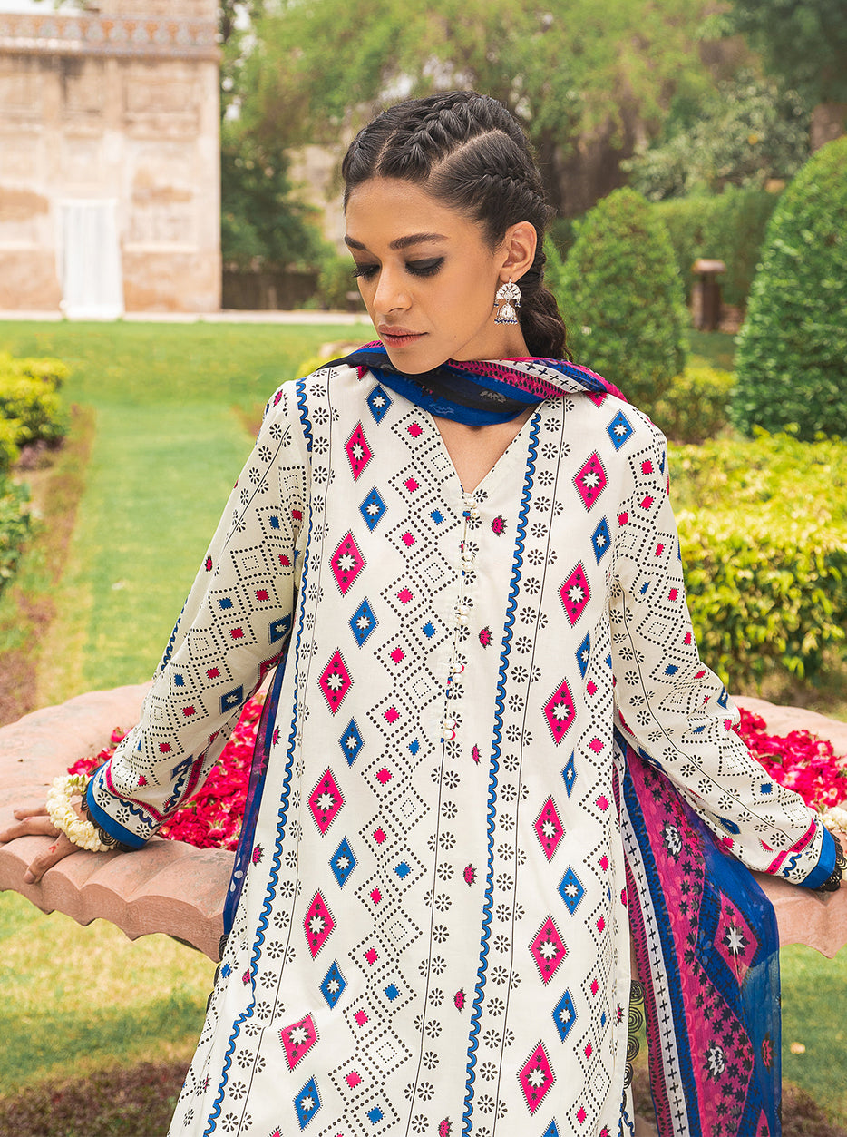3 PIECE - PRINTED LAWN SUIT - GEOMETRIC AURORA MORBAGH SU_21   
