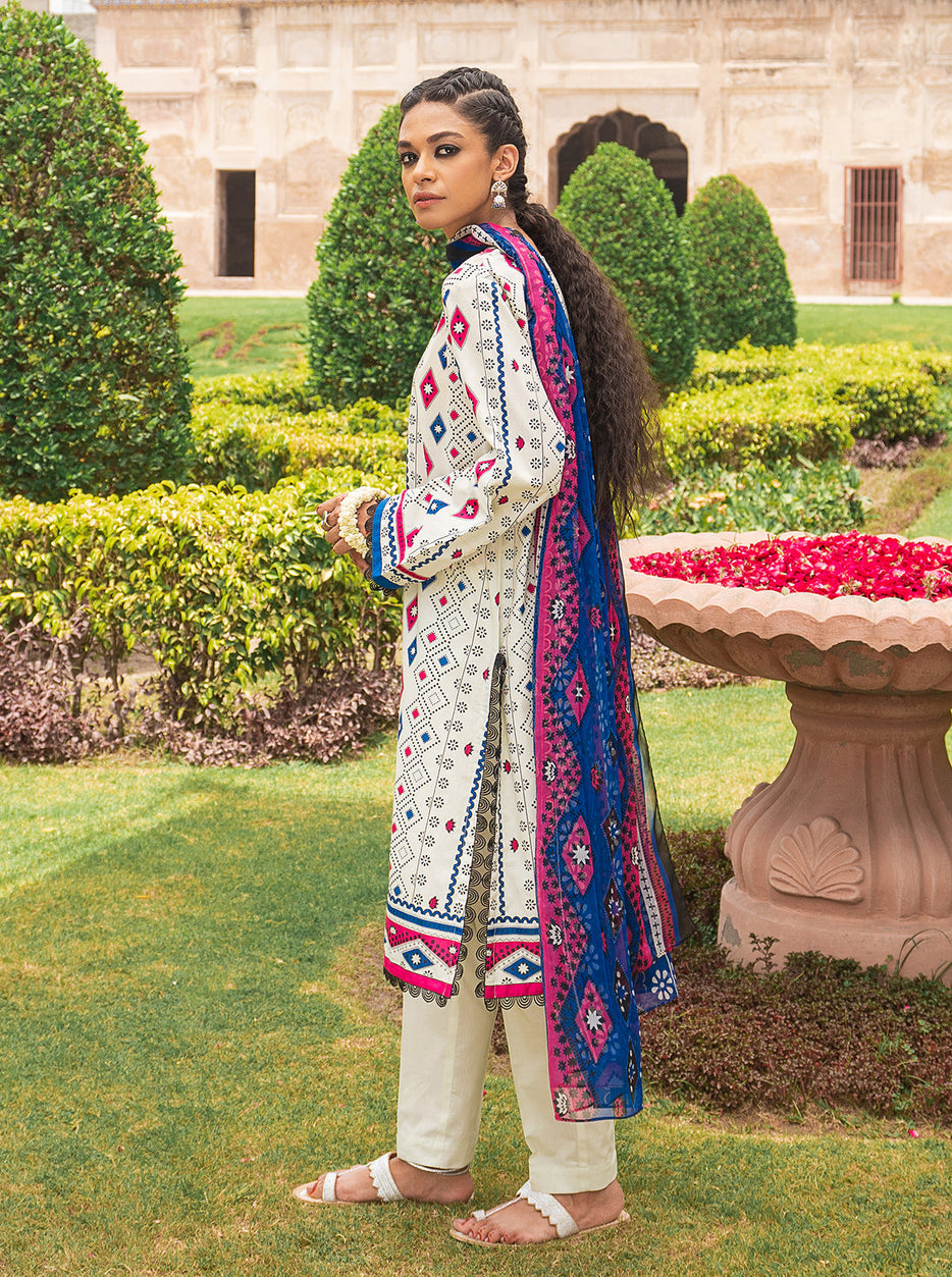 3 PIECE - PRINTED LAWN SUIT - GEOMETRIC AURORA MORBAGH SU_21   