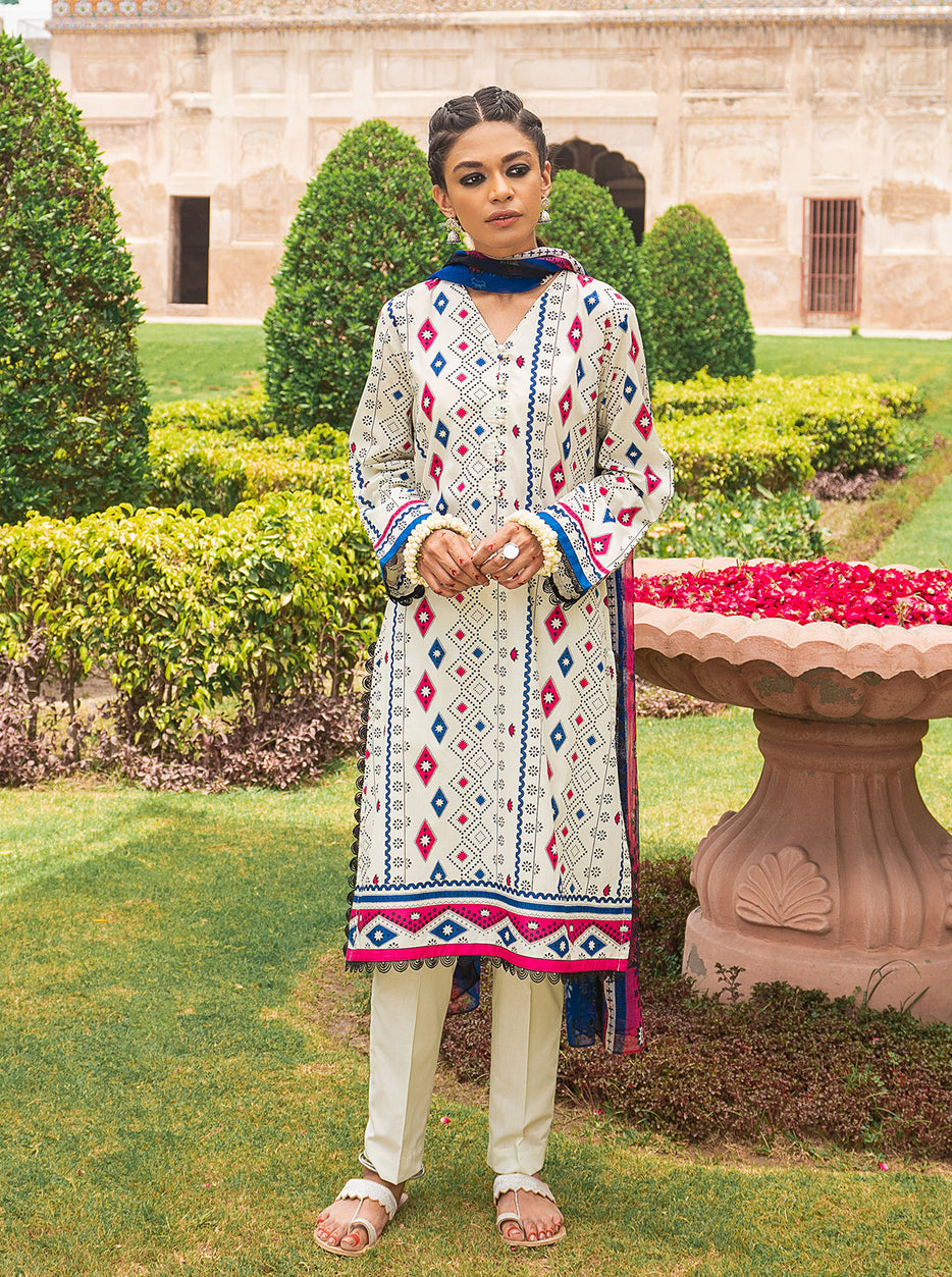3 PIECE - PRINTED LAWN SUIT - GEOMETRIC AURORA MORBAGH SU_21   