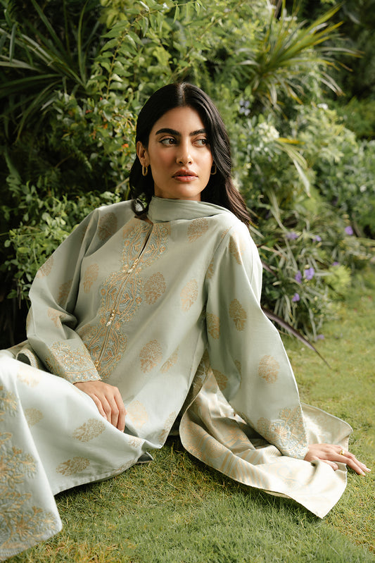 3 PIECE EMBROIDERED JACQUARD SUIT-LAUREL GOLD (UNSTITCHED)