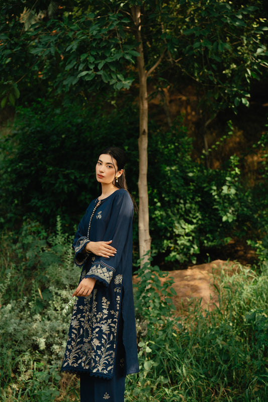 2 PIECE EMBROIDERED KHADDAR SUIT-INDIGO BLOOM (UNSTITCHED)