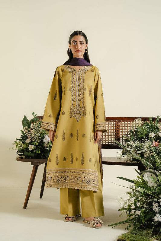 3 PIECE EMBROIDERED JACQUARD SUIT-MOHAGNY PITCH (UNSTITCHED)