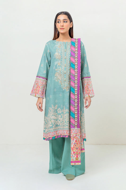 2 PIECE EMBROIDERED KHADDAR SUIT-SEA DECOR (UNSTITCHED)