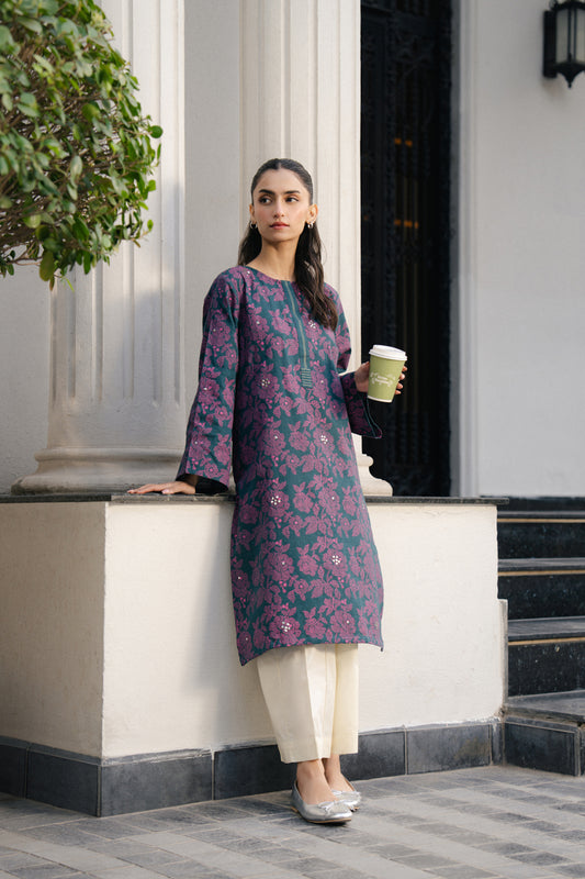 PRINTED KHADDAR JACQUARD SHIRT (PRET)