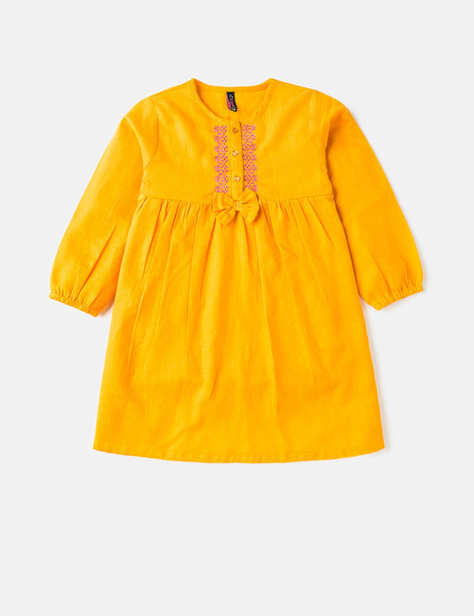 Embroidered Mustard Dress (6295503306904)