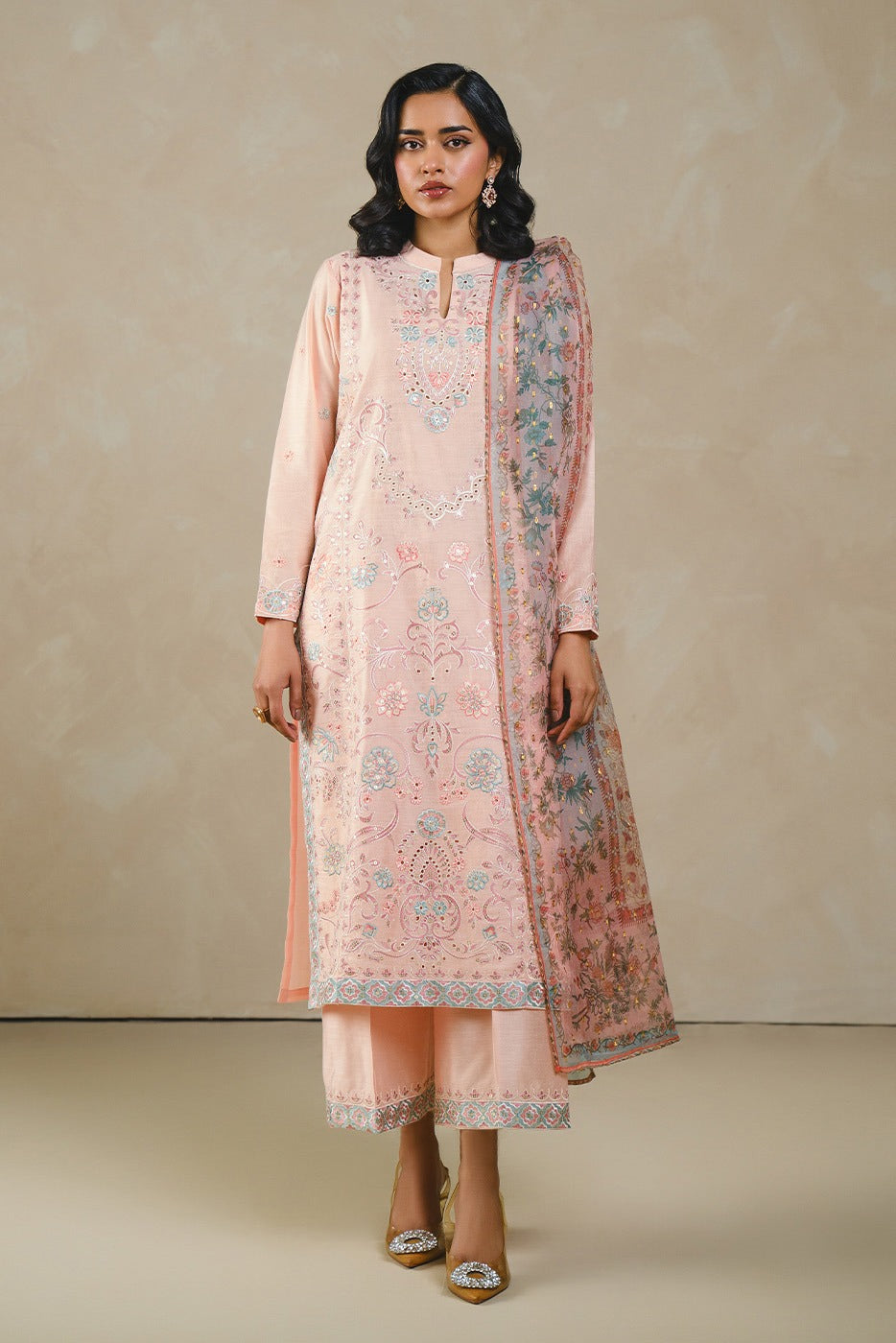 3 PIECE EMBROIDERED TWO TONE SUIT (LUXURY PRET)