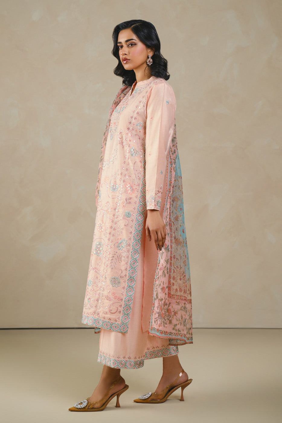 3 PIECE EMBROIDERED TWO TONE SUIT (LUXURY PRET)