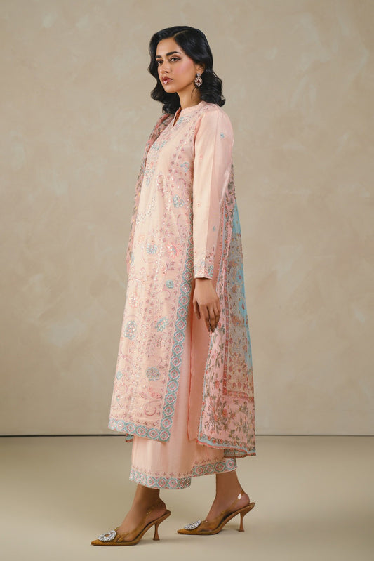 3 PIECE EMBROIDERED TWO TONE SUIT (LUXURY PRET)