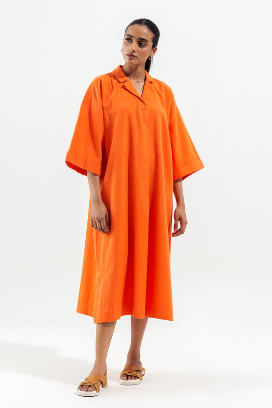 ORANGE NOTCH COLLAR DRESS