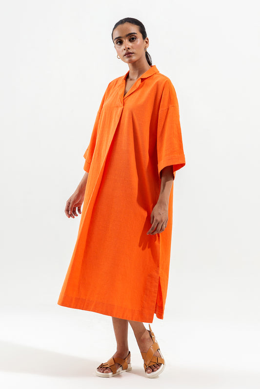 ORANGE NOTCH COLLAR DRESS