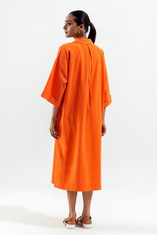 ORANGE NOTCH COLLAR DRESS