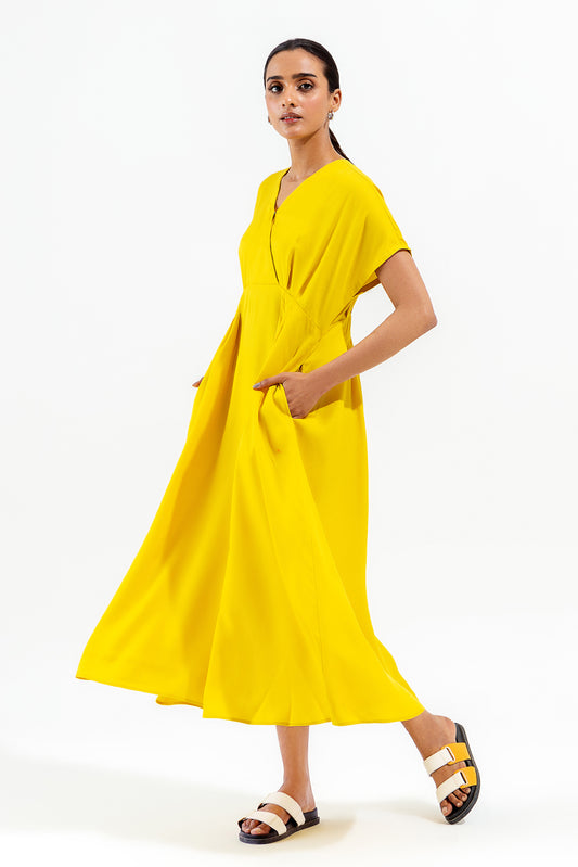 LIME YELLOW PLEATED DRESS