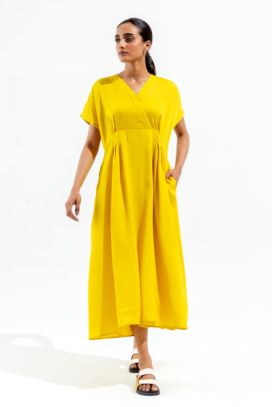 LIME YELLOW PLEATED DRESS
