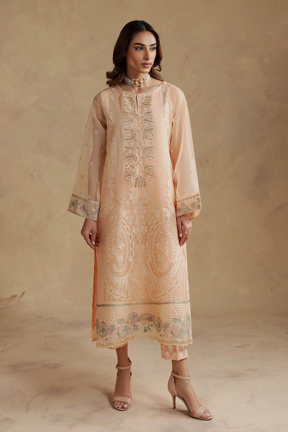 2 PIECE EMBROIDERED ORGANZA SUIT (LUXURY-PRET)