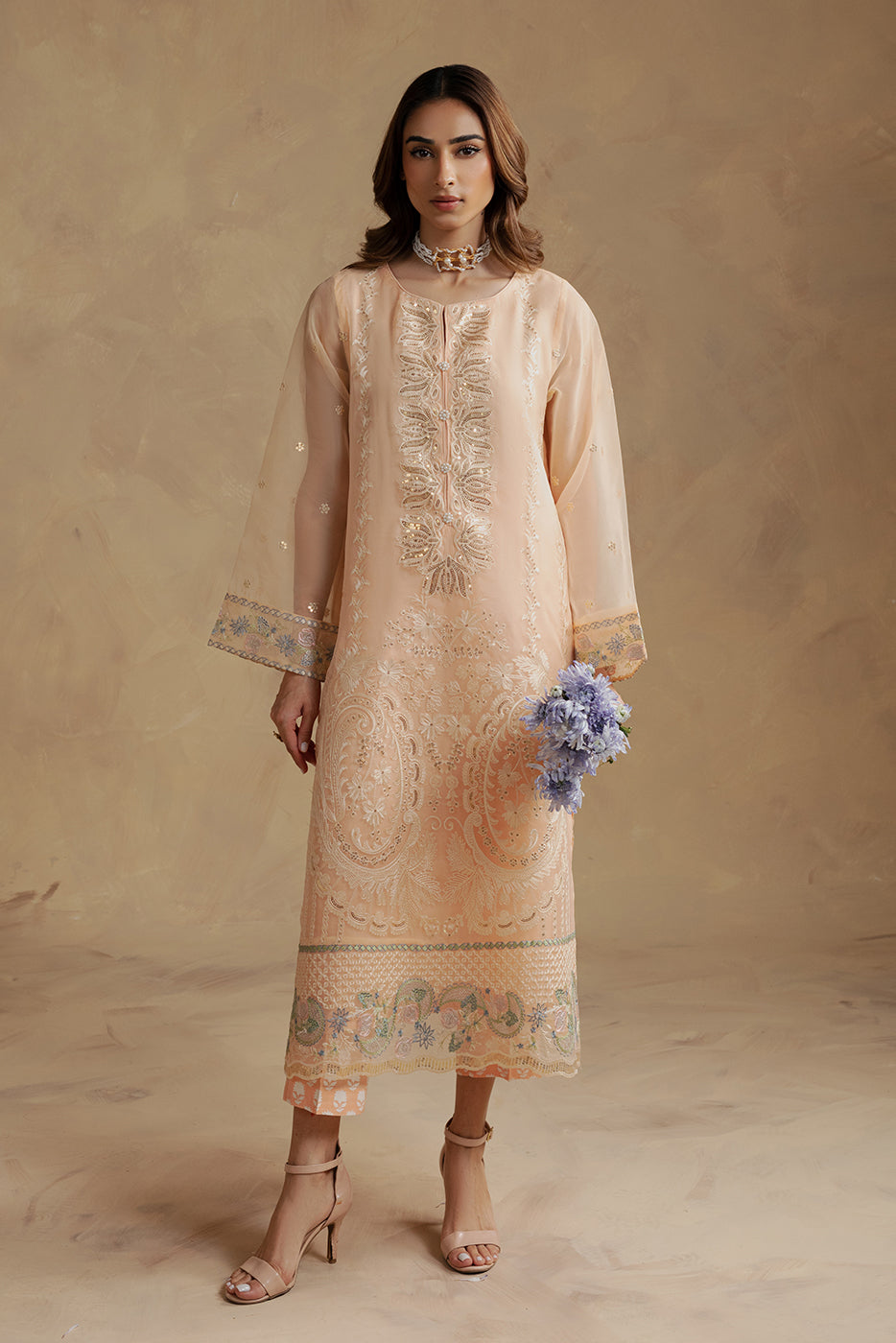 2 PIECE EMBROIDERED ORGANZA SUIT (LUXURY-PRET)