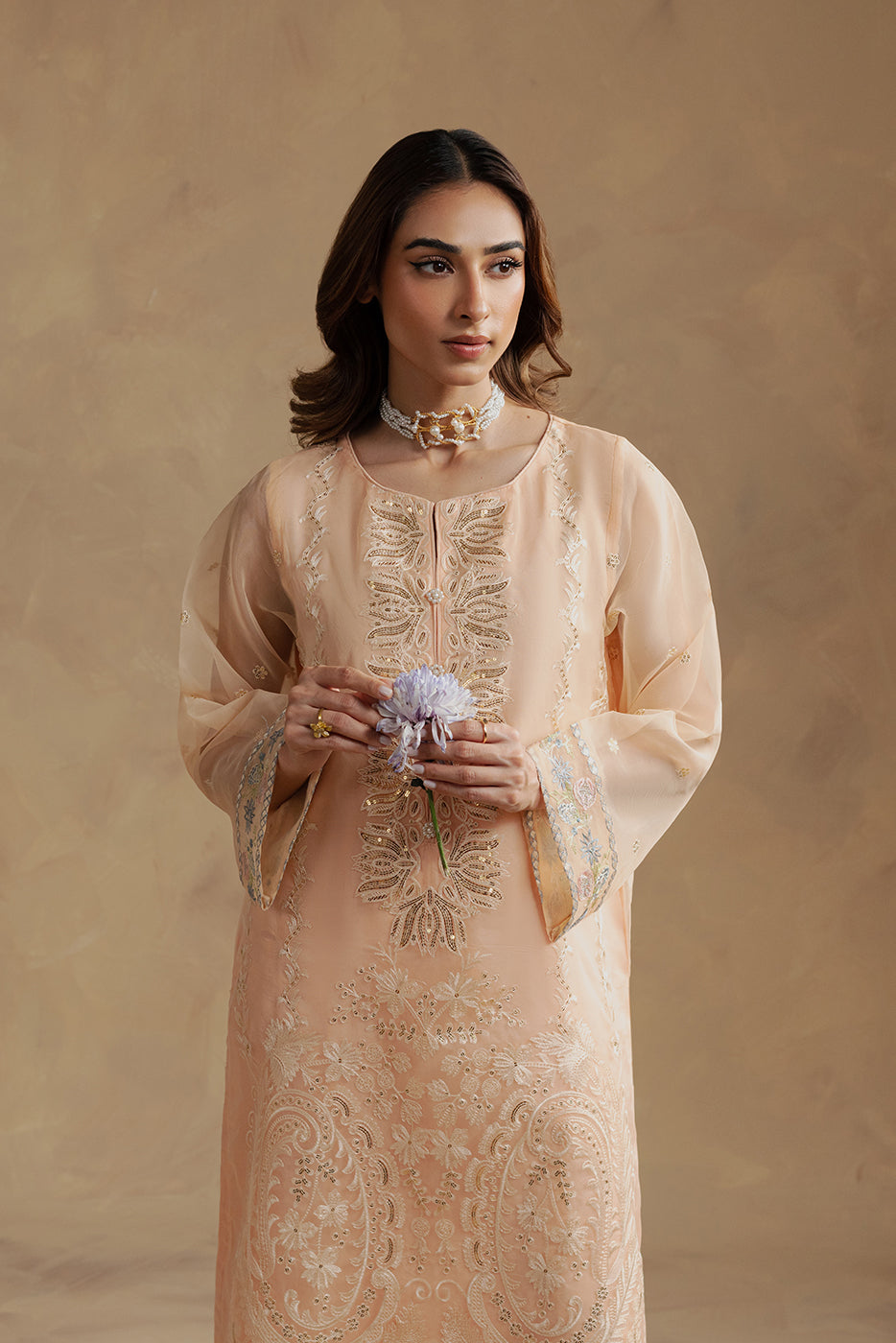 2 PIECE EMBROIDERED ORGANZA SUIT (LUXURY-PRET)