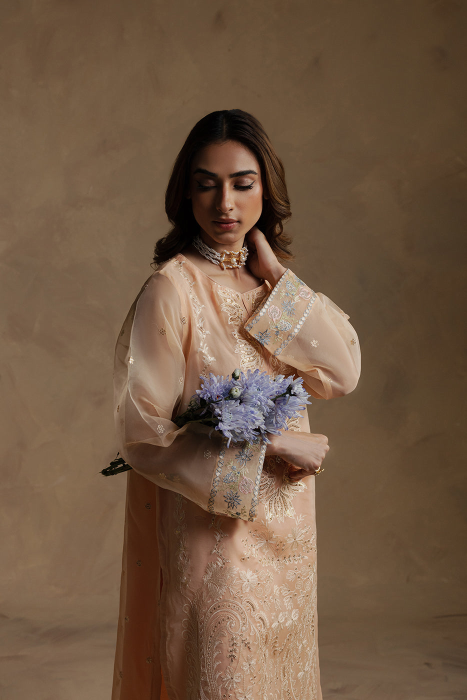 2 PIECE EMBROIDERED ORGANZA SUIT (LUXURY-PRET)