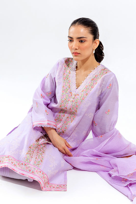3 PIECE EMBROIDERED COTTON NET SUIT (LUXURY PRET)