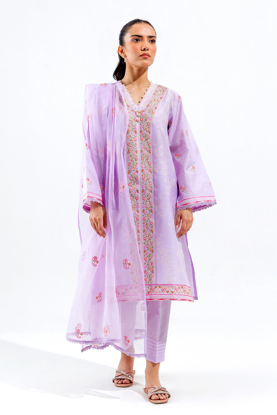 3 PIECE EMBROIDERED COTTON NET SUIT (LUXURY PRET)