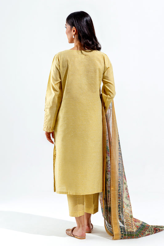 3 PIECE EMBROIDERED SLUB SUIT (LUXURY PRET)