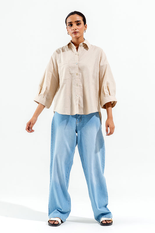 BEIGH BUTTON-THROUGH SHIRT