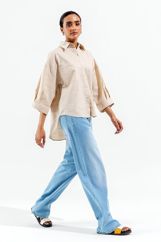BEIGH BUTTON-THROUGH SHIRT