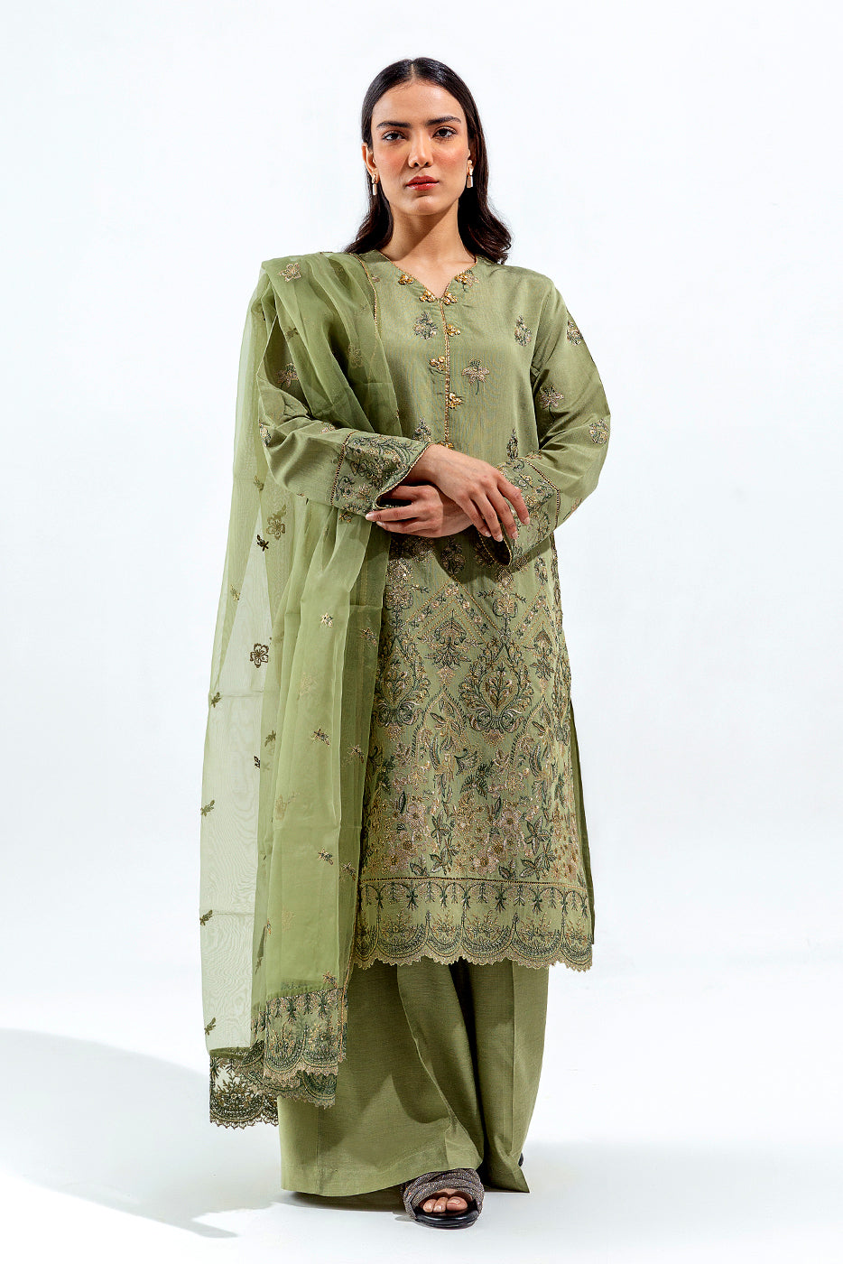 3 PIECE EMBROIDERED TWO TONE SUIT (LUXURY PRET) - BEECHTREE