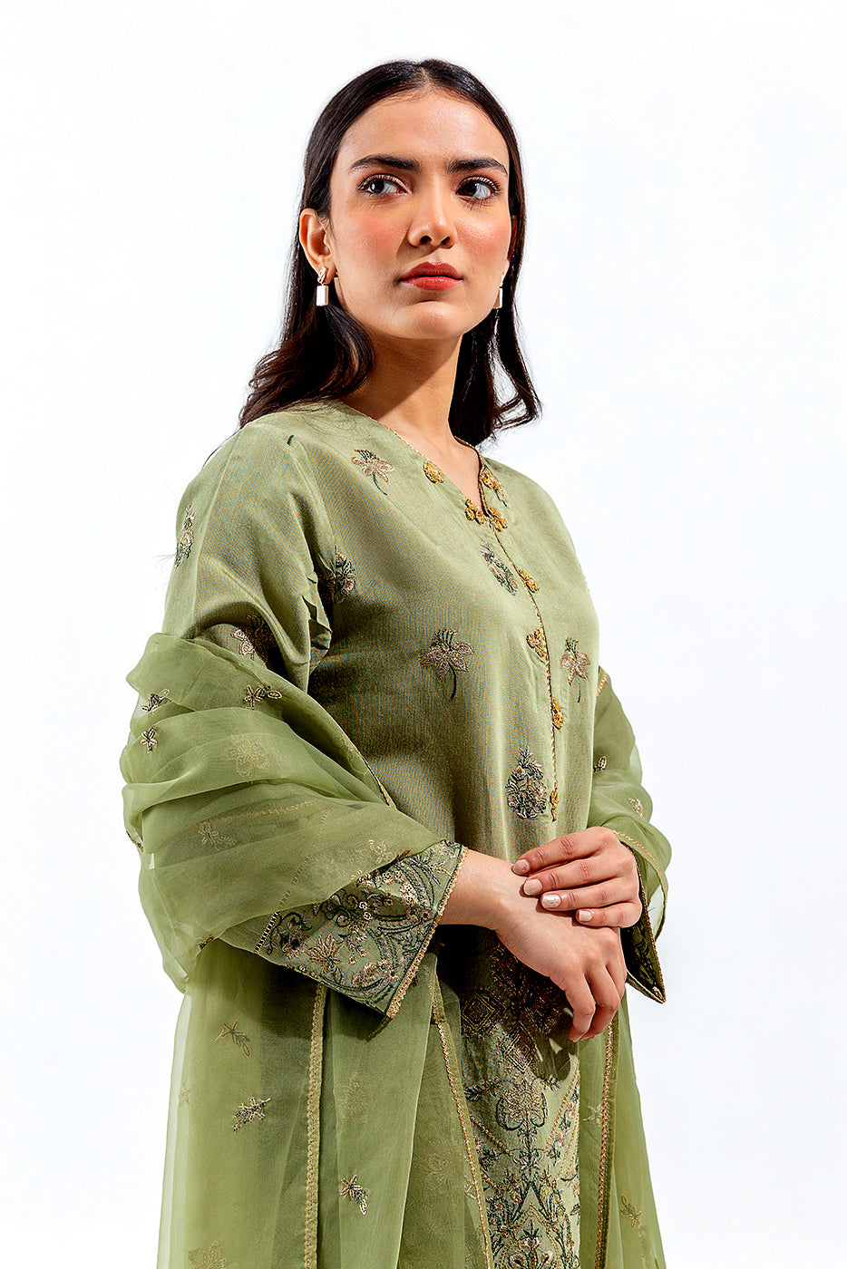 3 PIECE EMBROIDERED TWO TONE SUIT (LUXURY PRET)