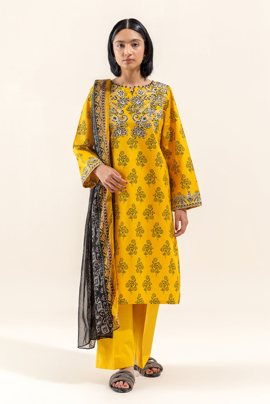 2 PIECE EMBROIDERED LAWN SUIT-HARVEST GOLD (UNSTITCHED)