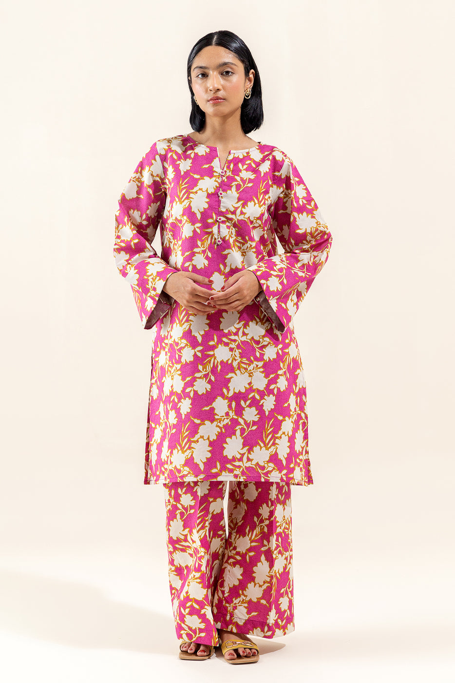 2 PIECE PRINTED LAWN SUIT-WILD ORCHID (UNSTITCHED)