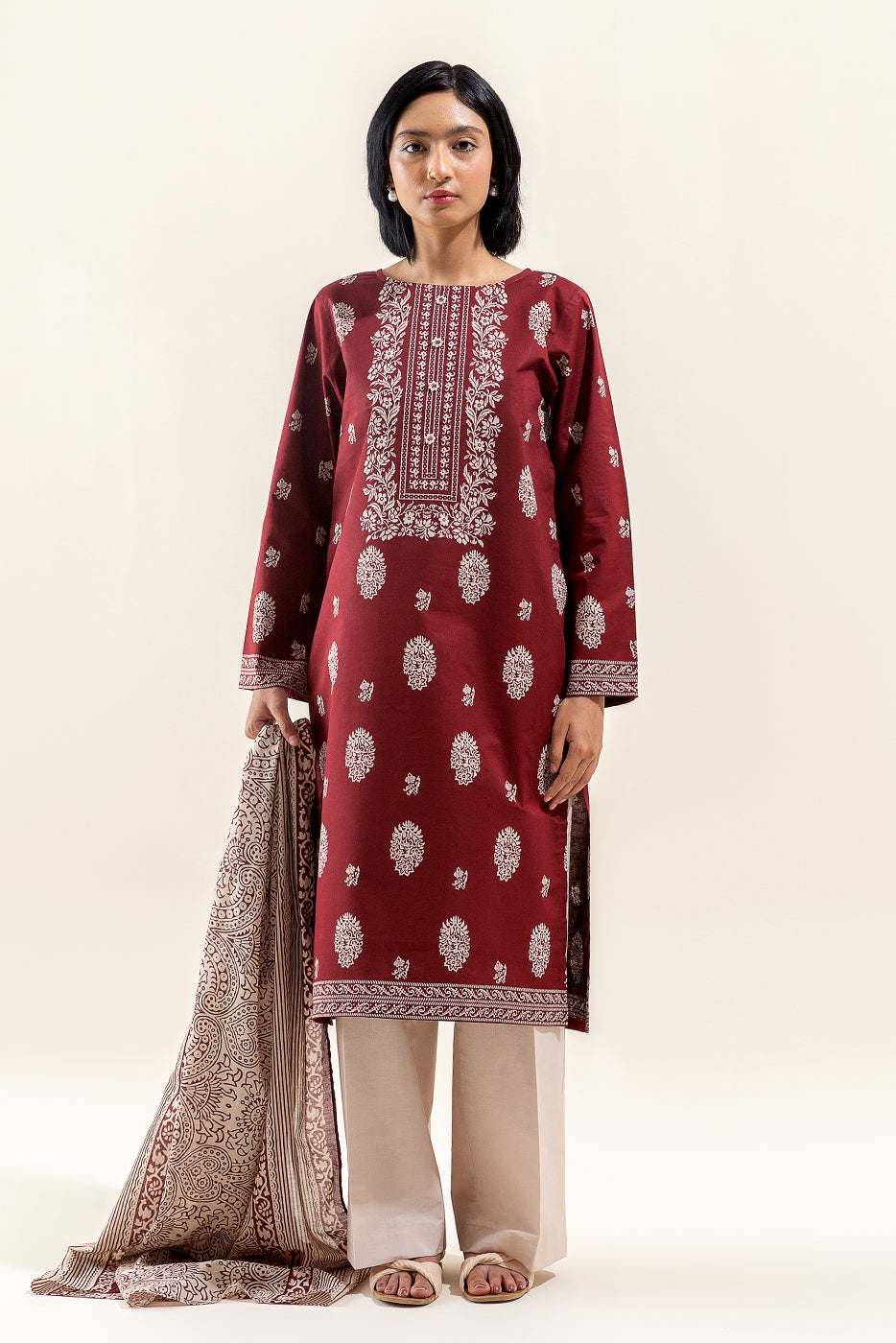 2 PIECE PRINTED LAWN SUIT-GARNET LOOM (UNSTITCHED)